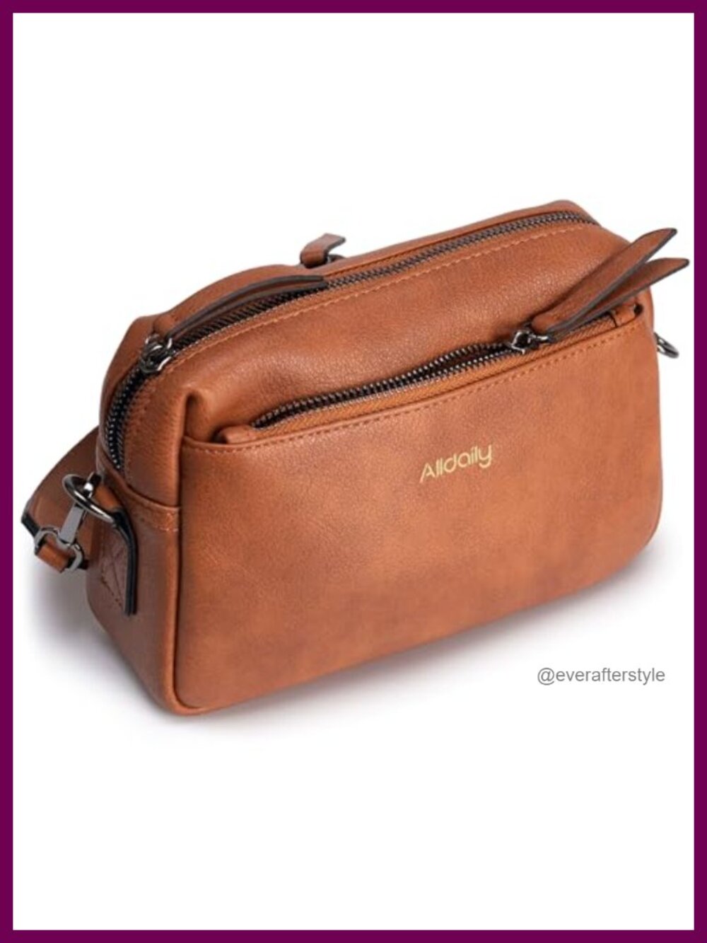 Vegan Leather Triple Zip Crossbody Purse Wide Strap